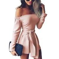Women Plus Size Xxl Playsuits Casual Regular Solid Color Sashes Slash Neck Long Sleeve Summer Spring Wide Leg Sexy Jumpsuits 4