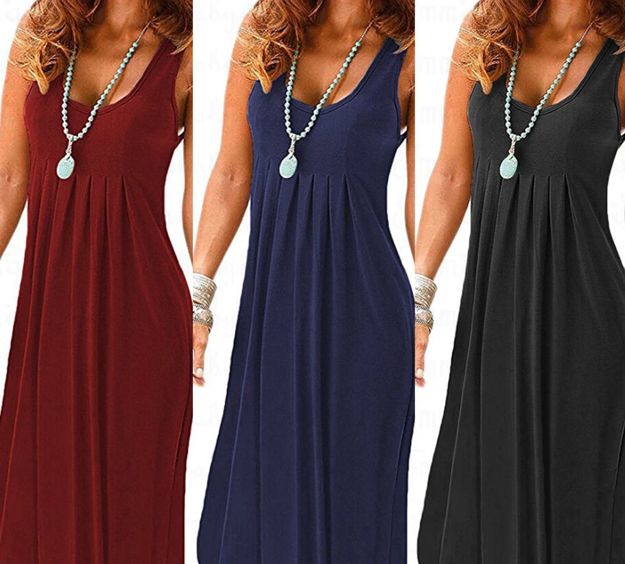 Женское платье без рукавов Boho повседневное длинное большого размера с оборками