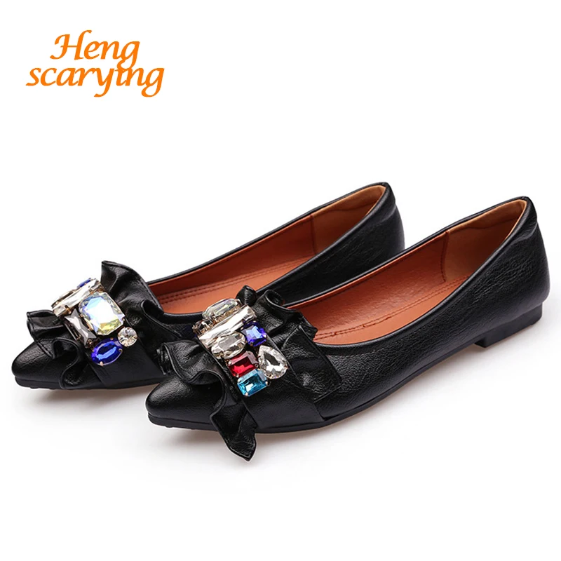 Бренд 2018 года Модные женские балетки со стразами на плоской подошве кожаные