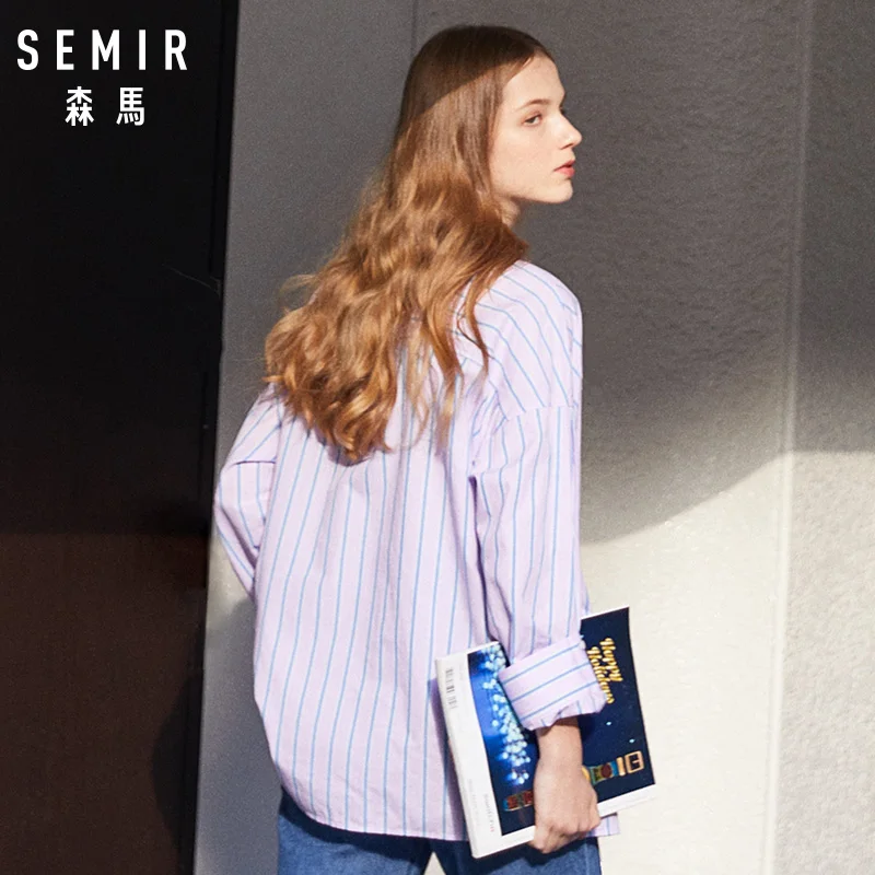 SEMIR Женская длинная рубашка из 100% хлопка в полоску с спущенными плечами для