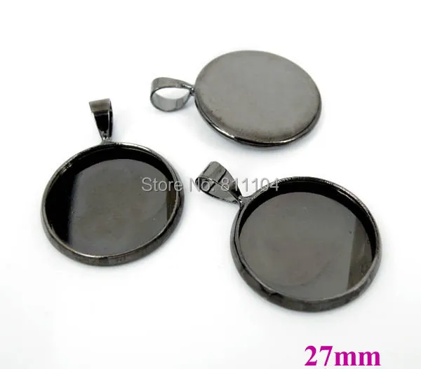 

27mm New Gunmetal Black Plated Blank Bases Circle Round Bezel w/ a bail Cabochon Settings Pendant Blank Findings Bulk Wholesale