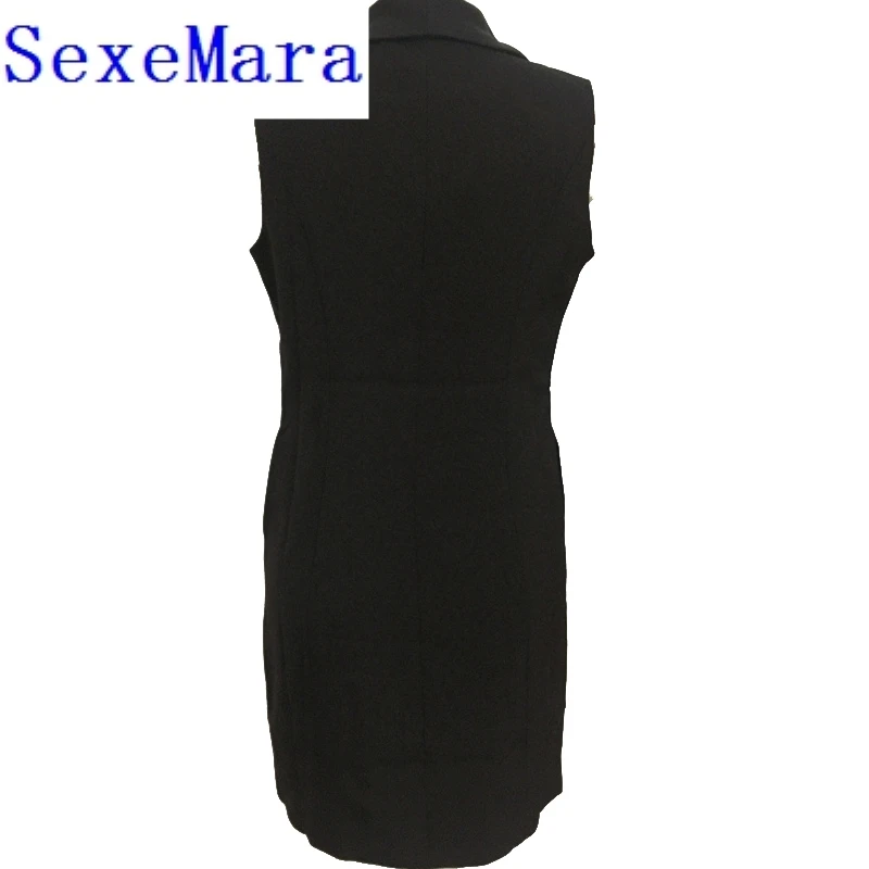 SexeMara Dress Sexy Woman 2017 Сплошной Черный Хлопок & Клуб Карманы V-образным Вырезом Без