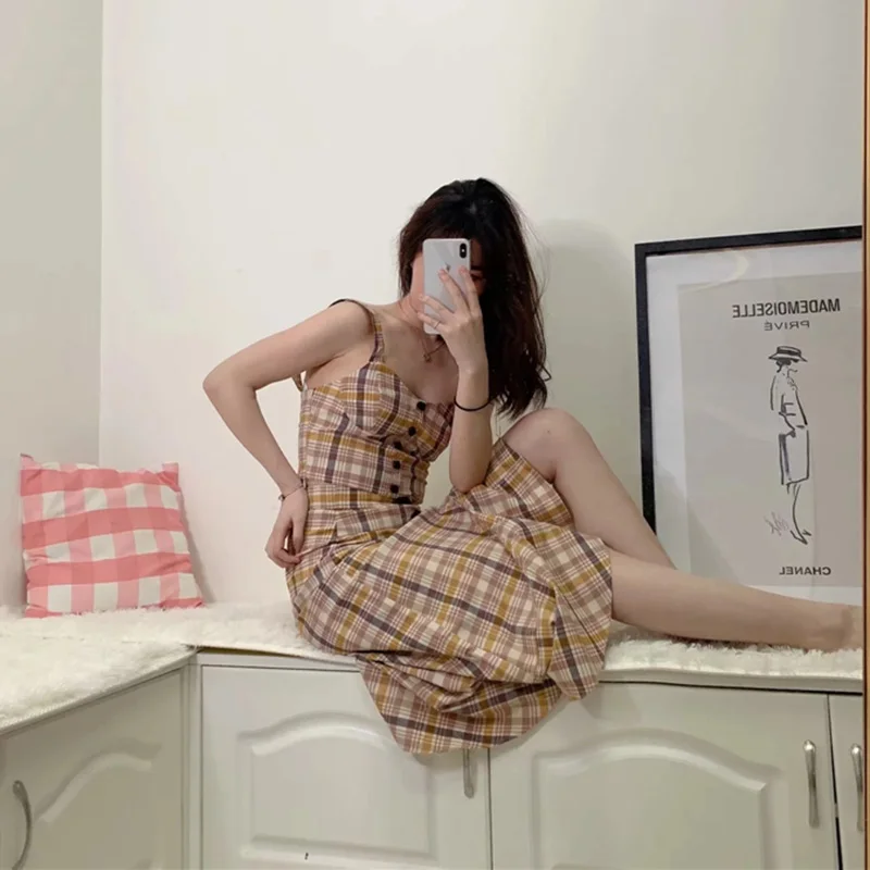 Комплект из 2 предметов летняя женская клетчатая рубашка на бретельках +