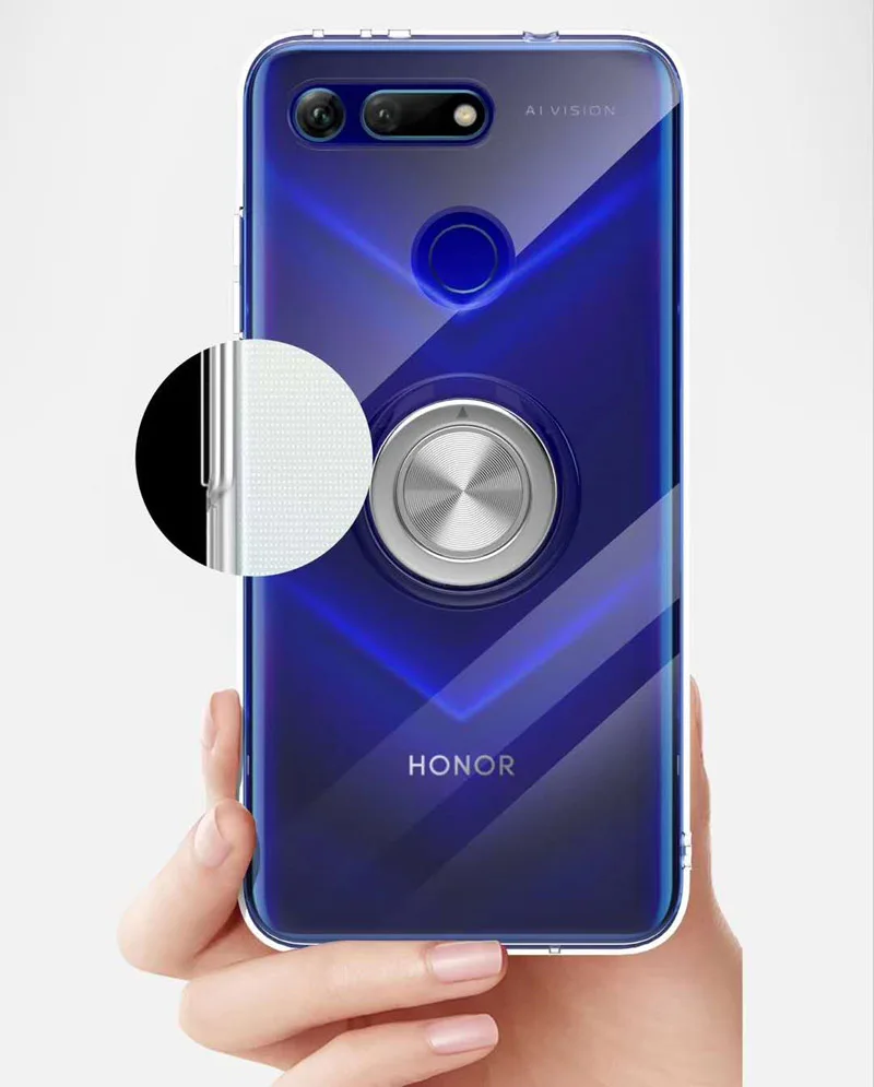 Huawei Honor View 20 чехол, роскошная Прозрачная мягкая силиконовая защита из ТПУ, магнитное кольцо для Honor V20 PCT-AL10 Coque Capa