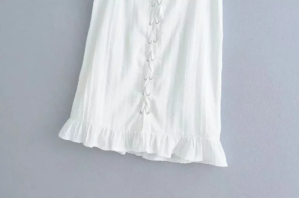 Женское облегающее платье JOYINPARTY белое с коротким рукавом и рюшами на шнуровке