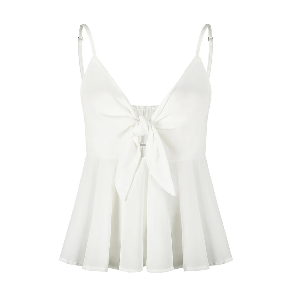 Женские топы 2019 Летние шифоновые с рюшами Белый Топ без рукавов cami Плюс Размер