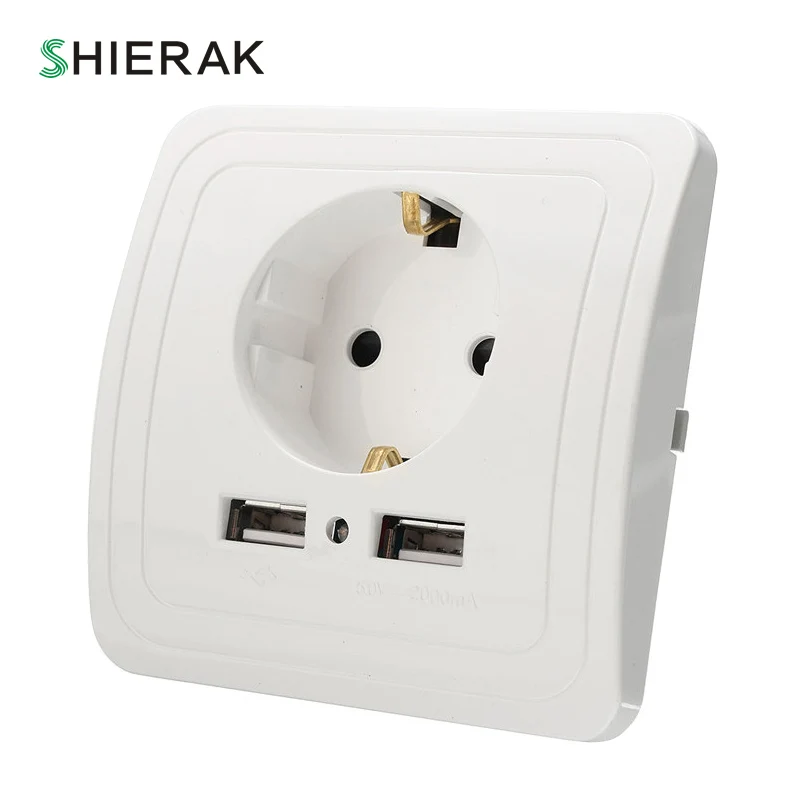 Настенная розетка SHIERAK с двумя usb-портами, 5 В, 2 А, зарядное устройство для мобильного телефона, Европейский штепсельный адаптер, электрическая розетка, зарядная станция