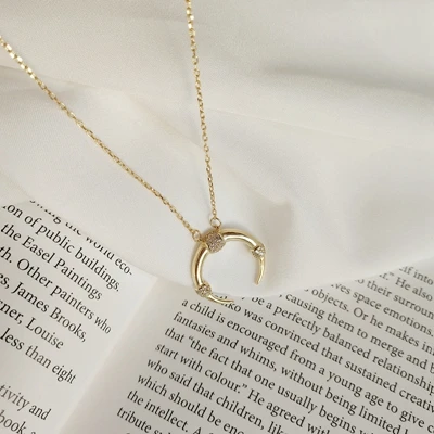 LouLeur, серебро 925 пробы, золото, полумесяц, циркон, подвеска, ожерелье, модное, простое, дикая луна, ожерелье для женщин, праздничные украшения - Цвет камня: gold
