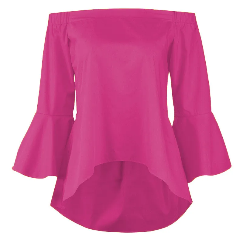 

2021 Summer Women Blouses Sexy Slash Neck Flare Sleeve Blusas Causal Shirts Streetwear Vacation Top WS7502C