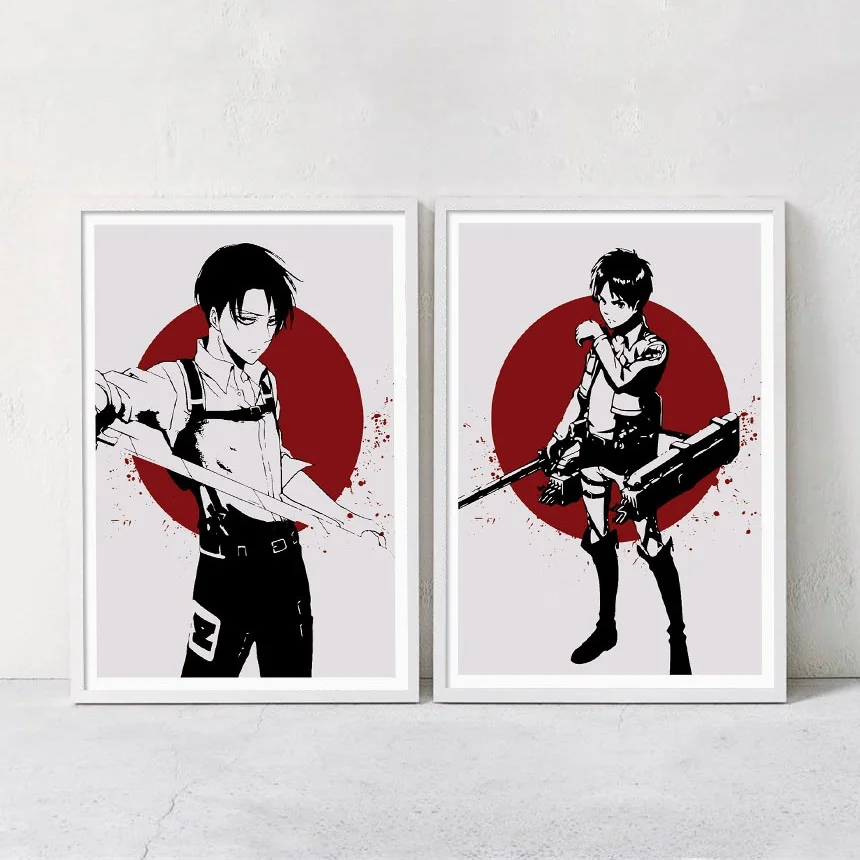 Атака на Титанов Eren Jaeger Levi Ackerman аниме постеры и репродукции настенное Искусство