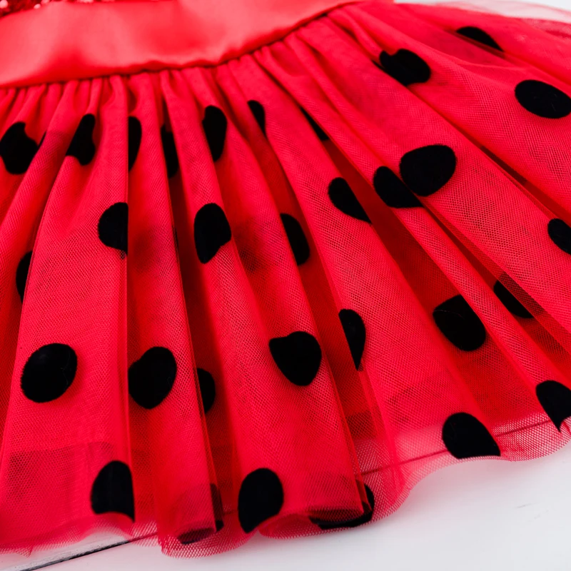 Maomaoleyenda New 4 5 6 years Kids girl mini dress with black dot sequined Christmas party tutu minidress | Детская одежда и обувь