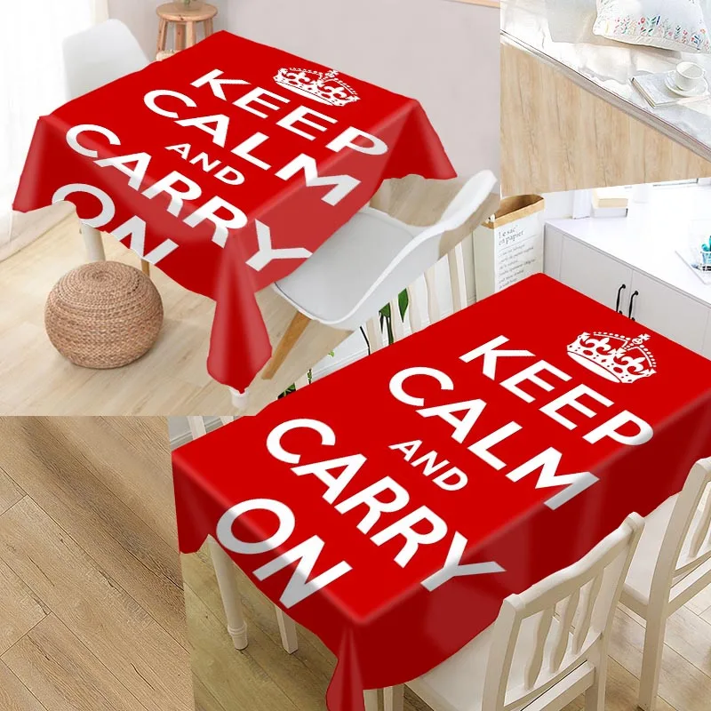 Скатерть под заказ для стола с надписью Keep Calm And Carry квадратная Водонепроницаемая