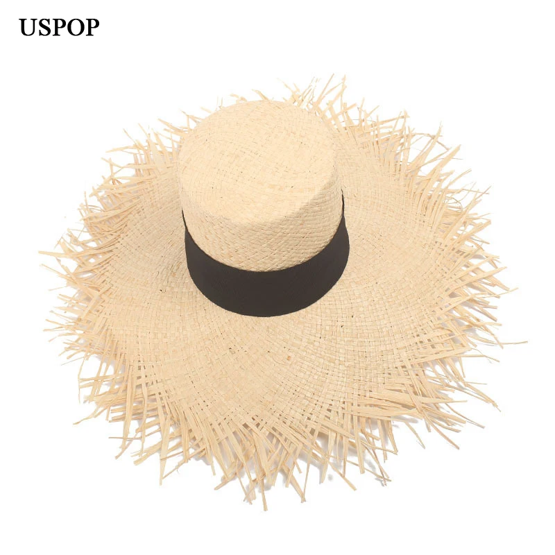 USPOP 2019 Новая модная высокая шляпа raffia широкая Женская черная лента шляпа|Женские