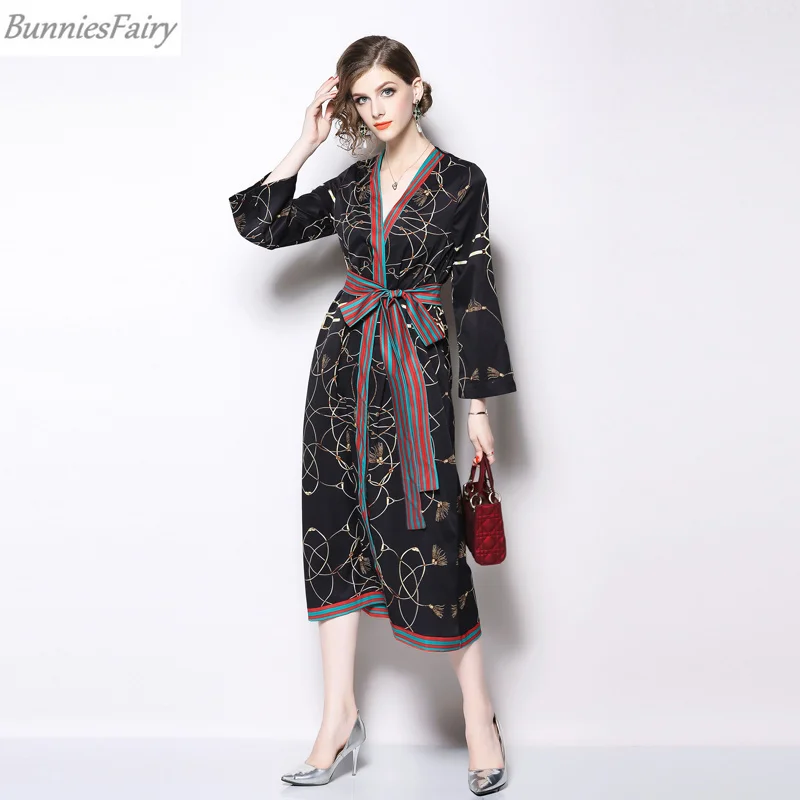 BunniesFairy 2018 осеннее Новое Женское винтажное Ретро абстрактное Цветочное платье с v