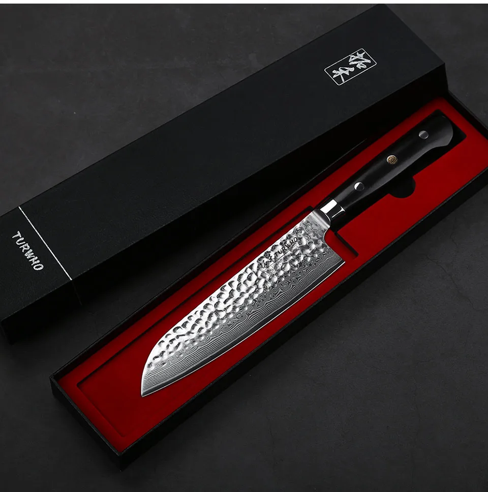 Нож TURWHO " Santoku 67 слоев VG10 дамасский нож из нержавеющей стали японский нож шеф-повара кухонные ножи лучшее качество ручка из черного дерева