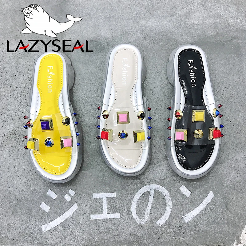 Женские Вьетнамки LazySeal пляжные шлепанцы на плоской подошве с прозрачными