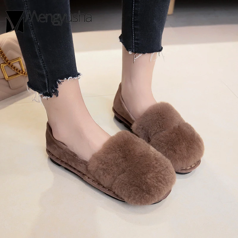 2019 Новый Chaussures femme натуральная волос мокасины ручной работы вшитым мехом обувь