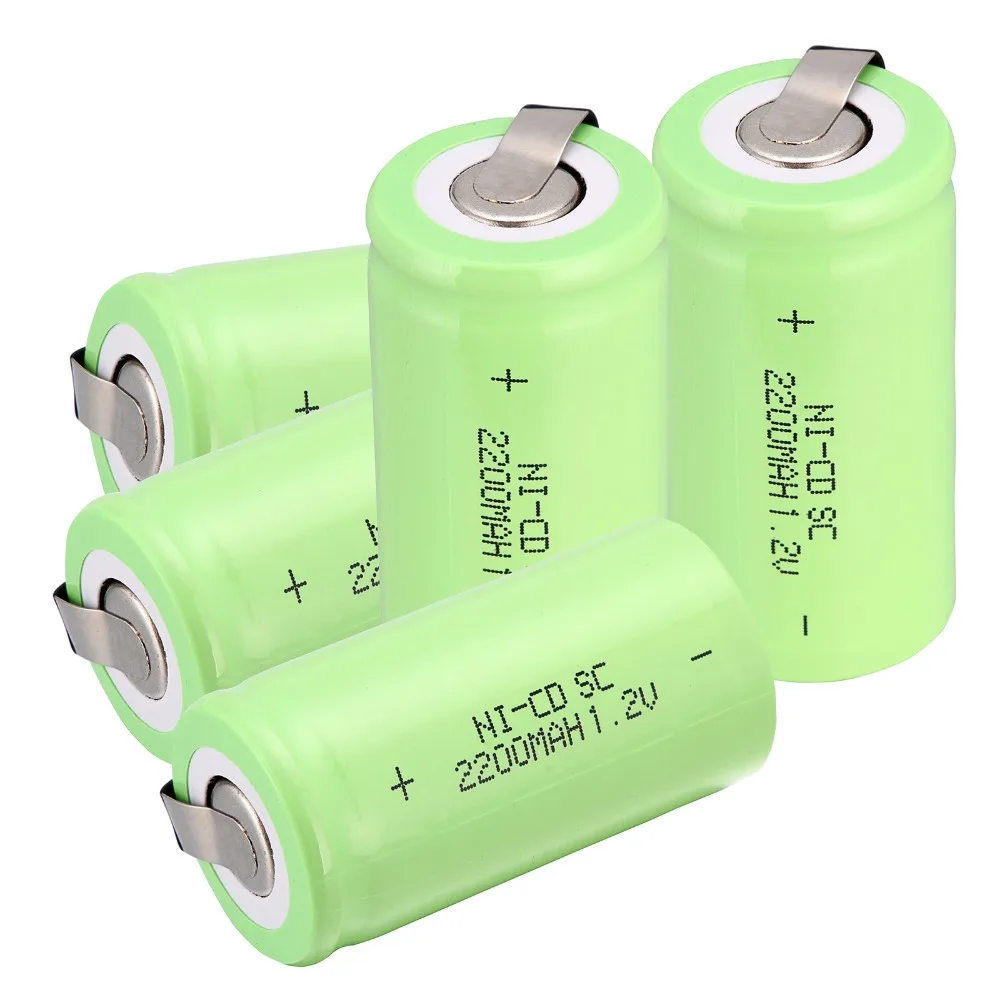 

High quality !11 pcs Sub C SC battery 1.2V 2200 mAh Ni-Cd NiCd Rechargeable Battery 4.25CM*2.2CM Batteries -green color