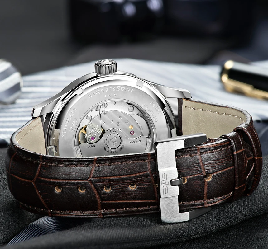 Parnis 43mm Stainless Steel Band Automatic Mechanical Men's Watches Moon Phase Power Reserve Men Watch Miyota Clock Gift for Man |