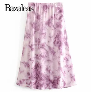 D46 purple 9098 Bazaleas винтажная Женская юбка с эластичной резинкой на талии, сексуальная тонкая юбка, Франция, фиолетовый и белый галстук, краситель, Женская юбка миди, Прямая - Цвет: D46 purple 9098