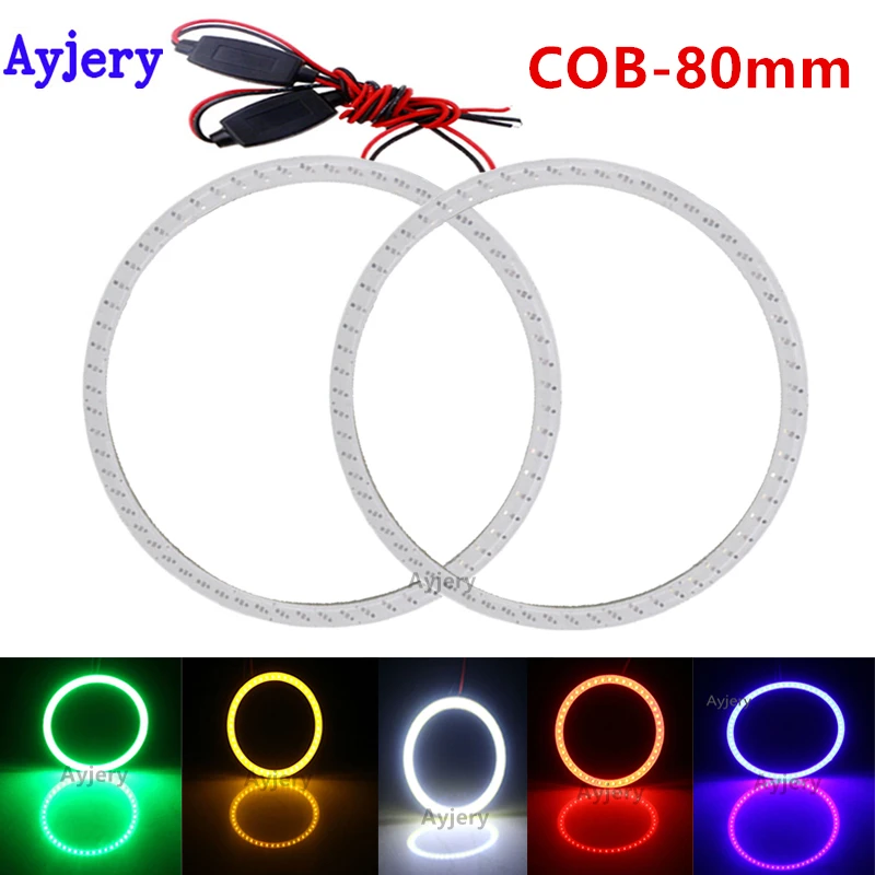 

Автомобильные кольца-ореолы AYJERY, 80 мм, 2 шт. (1 пара), 63 SMD, 8 см, ангельские глазки, фары для автомобиля, мотоцикла, белого, синего, красного цвето...