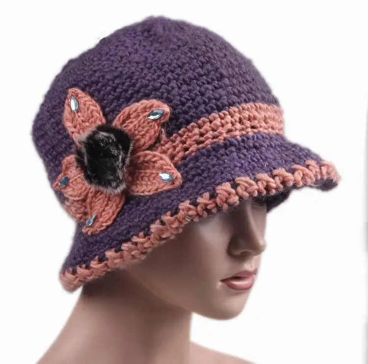 Женское осень и зима шляпы пожилых леди шерстяная ткань мех трикотаж ведро шляпа