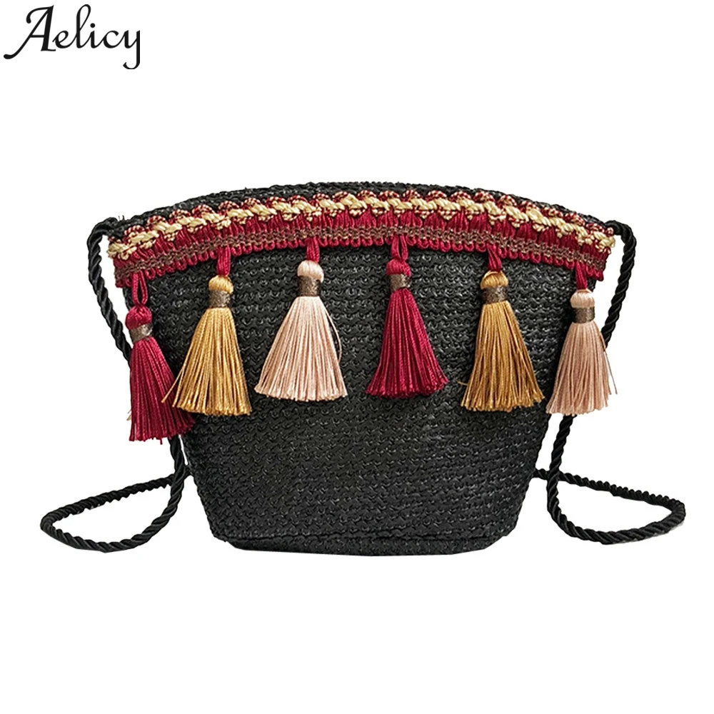 Женские сумки через плечо Aelicy плетеные с кисточками пляжная сумка для мобильного
