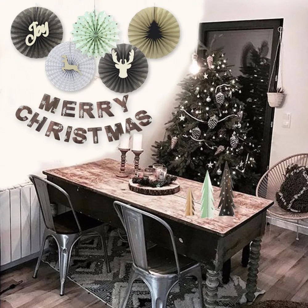 Merry Рождество Аксессуары для дома много Бумага вентилятор веселая баннер и