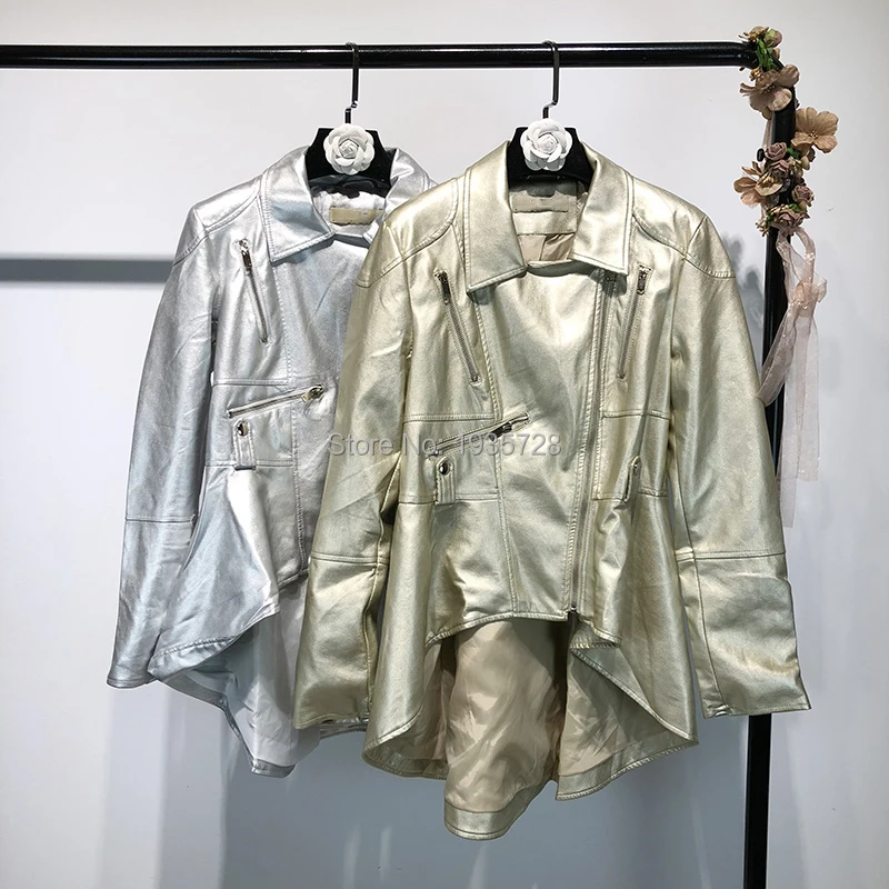 F/W 2018 для женщин Золотой/серебристо серый нагрудные с длинным рукавом