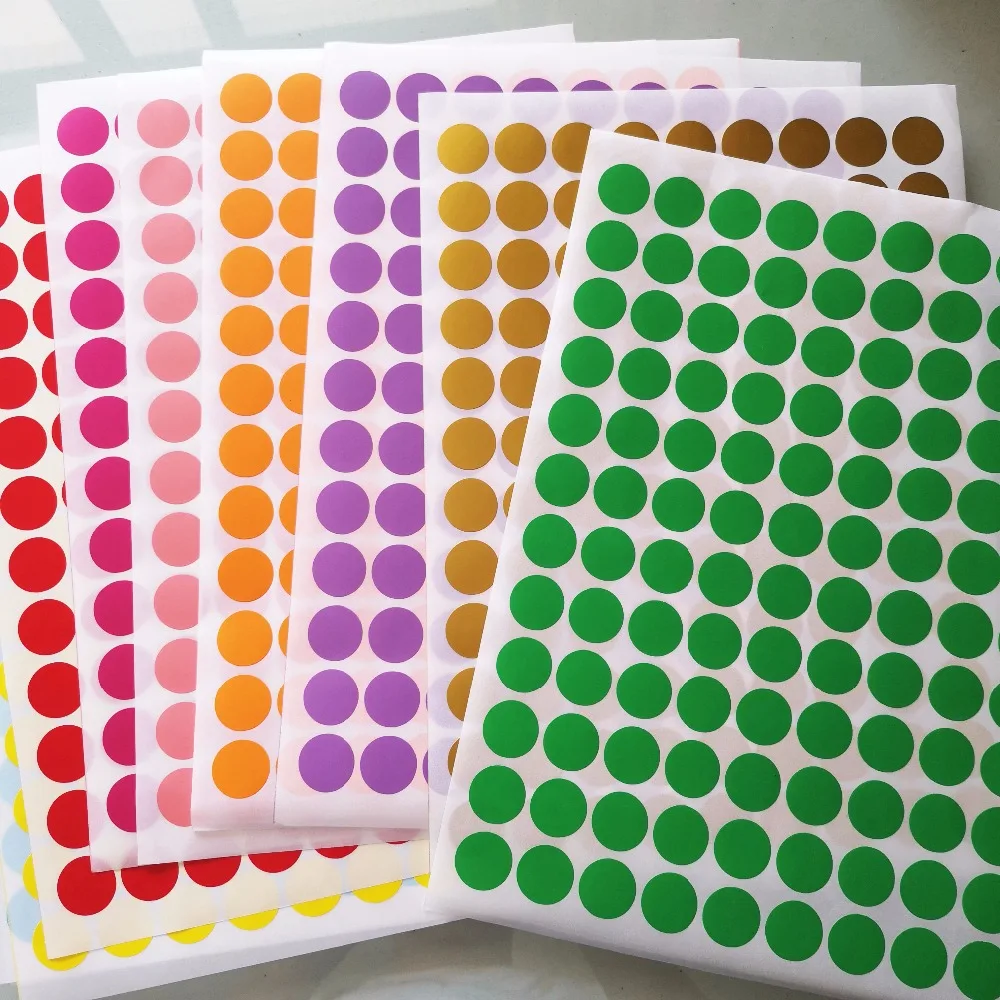 21600pcs/lot 20mm beautiful COLOR DOT stickers for various use, A4 size can be printed on laser printer, Item No.OF10