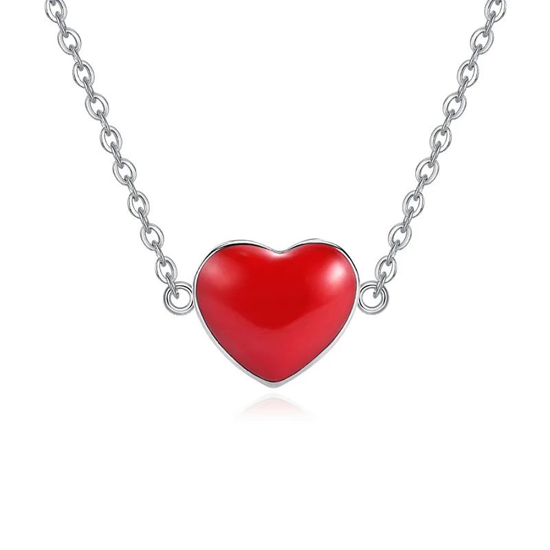 FINDYOU Women Necklace Red Color Heart Necklaces &amp Pendants Silver Plate Chain Fashion Jewelry Love Gift For Her E9 |