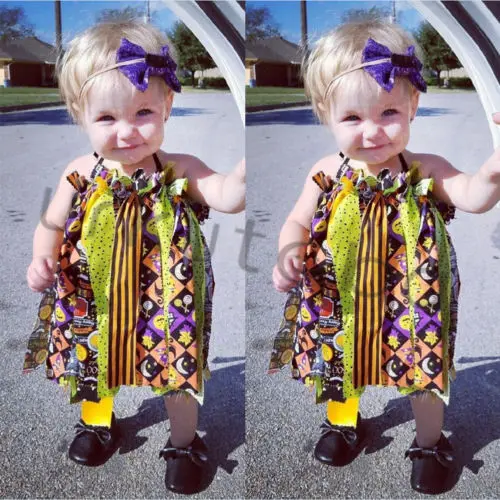 2018 New Toddler Halloween Dress Kid Baby Girl Strap Halter Series Evening Party Infant Outfit Children Sundress | Детская одежда и