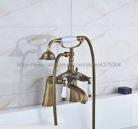 antique brass bathroom clawfoot bath tub faucet mixer tap ceramic handle hand shower head nan008
