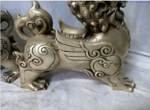 YM 306 9 &quotКитайская Серебряная резная скульптура счастливая собака львы Единорог