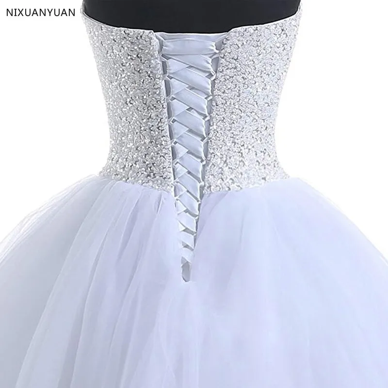 Sweetheart Ball Gown Wedding Dresses White Ivory Tulle Crystal Dress Lace Up Back Cheap Bride | Свадьбы и торжества
