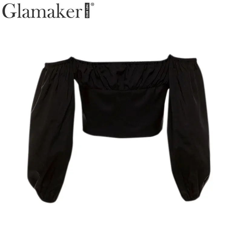 Glamaker, Белый Элегантный укороченный топ на шнуровке с открытыми плечами, сексуальный женский короткий топ с рукавами-фонариками, летние вечерние Клубные майки, уличная одежда