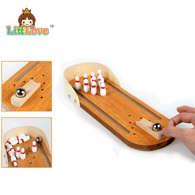 Маленькая деревянная настольная игра для боулинга LittLove детская развивающая