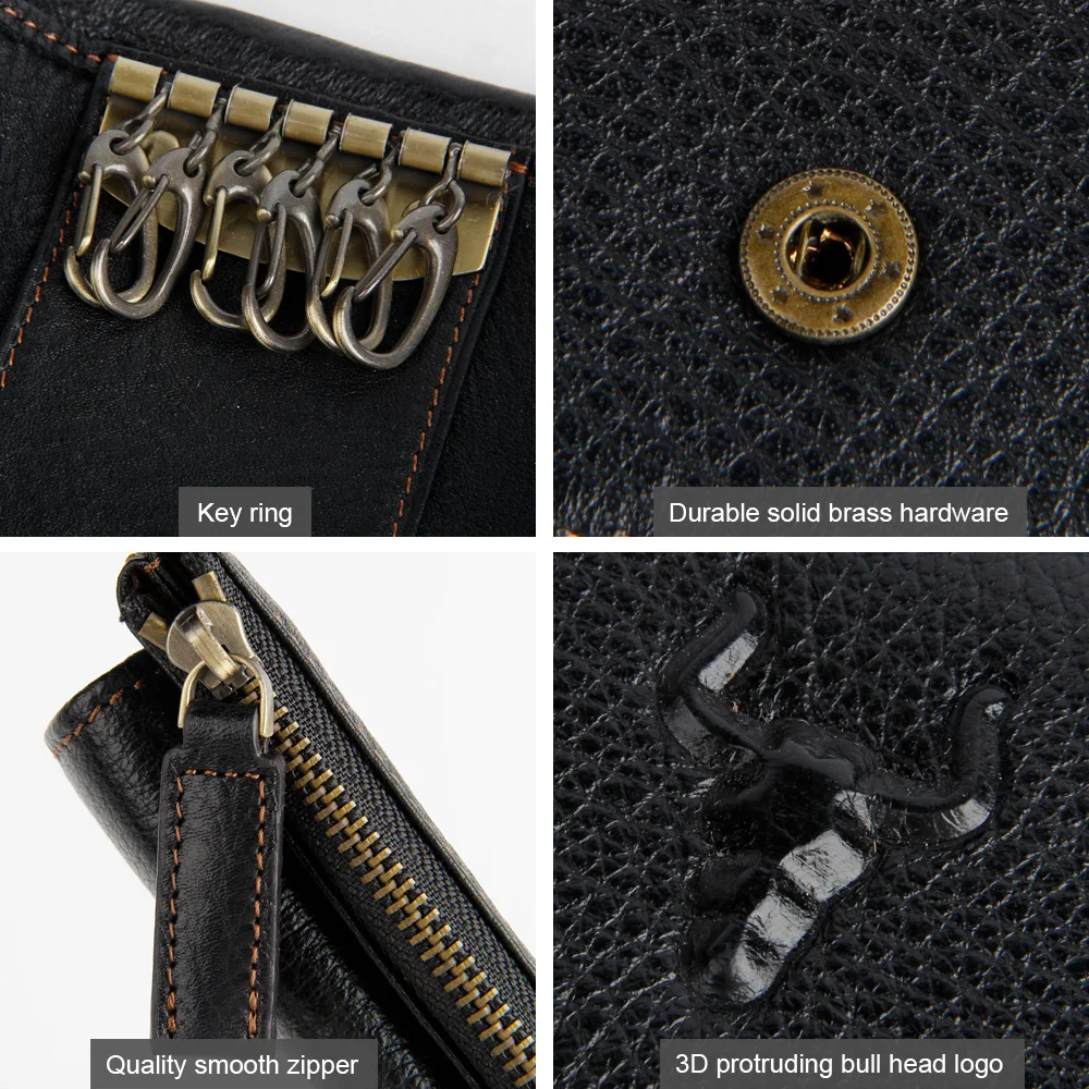 Genuine Leather Car Key Wallets Men Key Holder Housekeeper Keys Organizer Women Keychain Covers Zipper Key Case Bag Pouch Purse