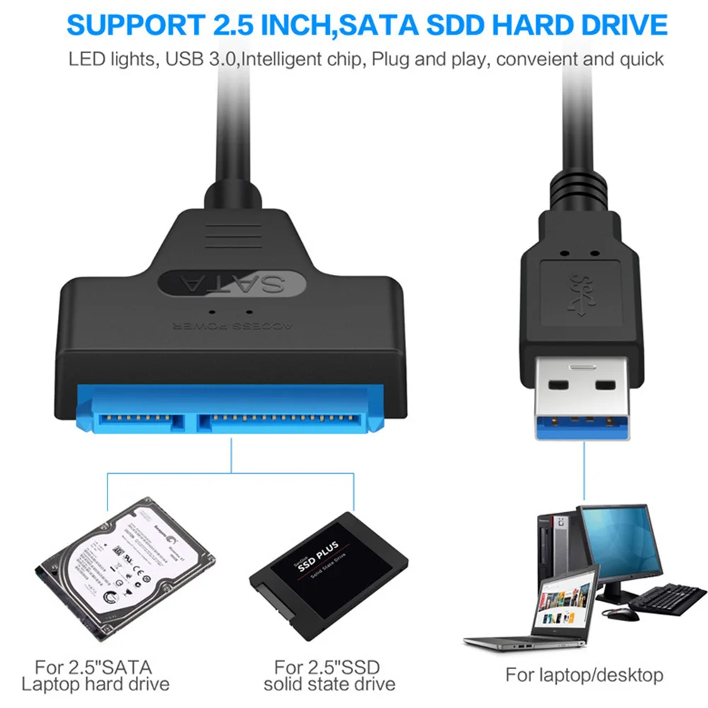 Hard Drive 5 Gbps Laptops Accessories Converter Adapter Cable SSD Storage Device Desktops USB 3.0 To 2.5 SATA UASP 15 Pin |