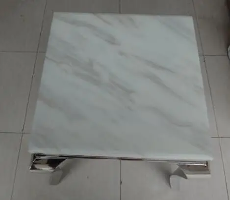 Модный столик из нержавеющей стали маленький кофейный с мраморным стеклом