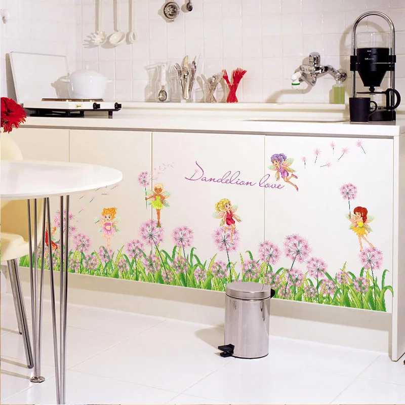 [Fundecor] Одуванчик цветок наклейки на стену Феи домашний Декор Гостиная Кухня Дети