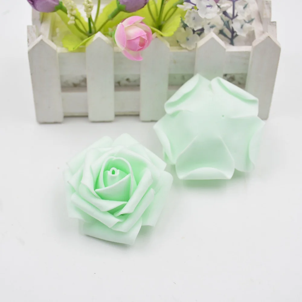 light green 10 шт. 7 см Искусственный цветок высокого качества ПЕНА РОЗА ручной работы искусственный цветок свадебное украшение DIY буфер слоеный цветок - Цвет: light green
