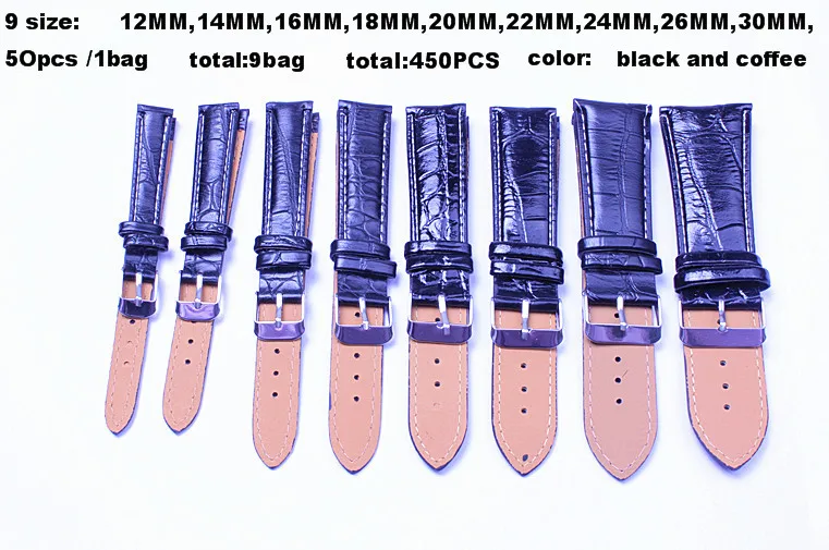

Wholesale 450pcs/lots high quality Size:12MM-14MM-16MM-18MM-20MM-22MM-24MM-26MM--30MM- PU leather Watch band watch strap