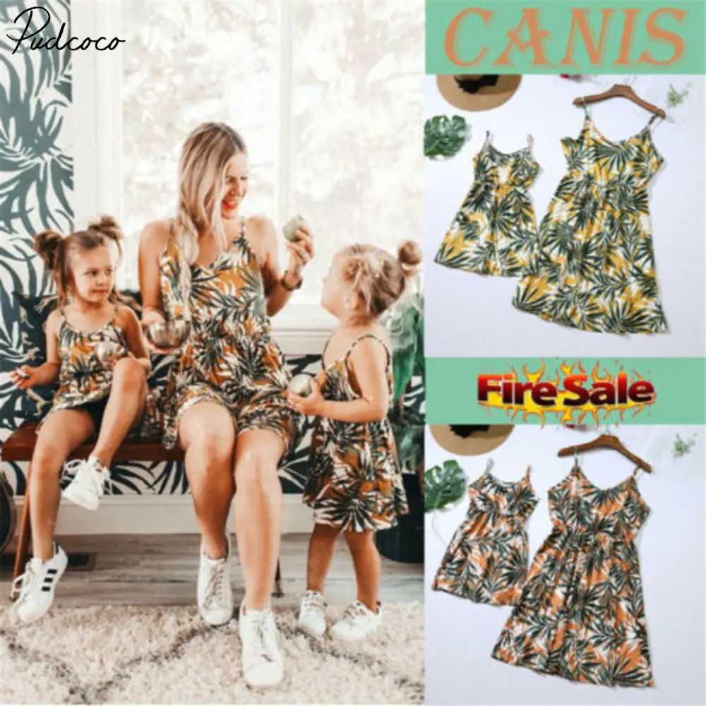 Семейные комплекты Платья с цветочным принтом для мамы и дочки наряды женщин