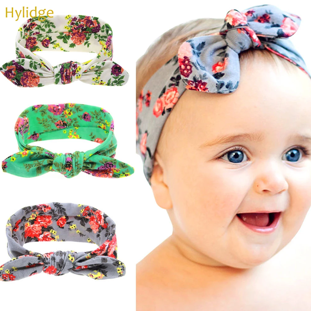 

Hylidge Children Kids Printing Elastic Rabbit Ears Headband Soft Cotton Baby Floral Knotted Hair Band For Baby Girl Head Band