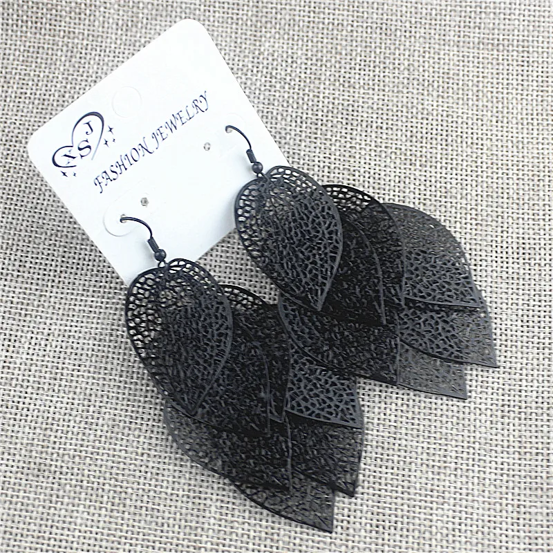 The new hot popular female ornaments girls birthday party beautiful black tassel leaves ear hook earrings free shipping | Украшения и