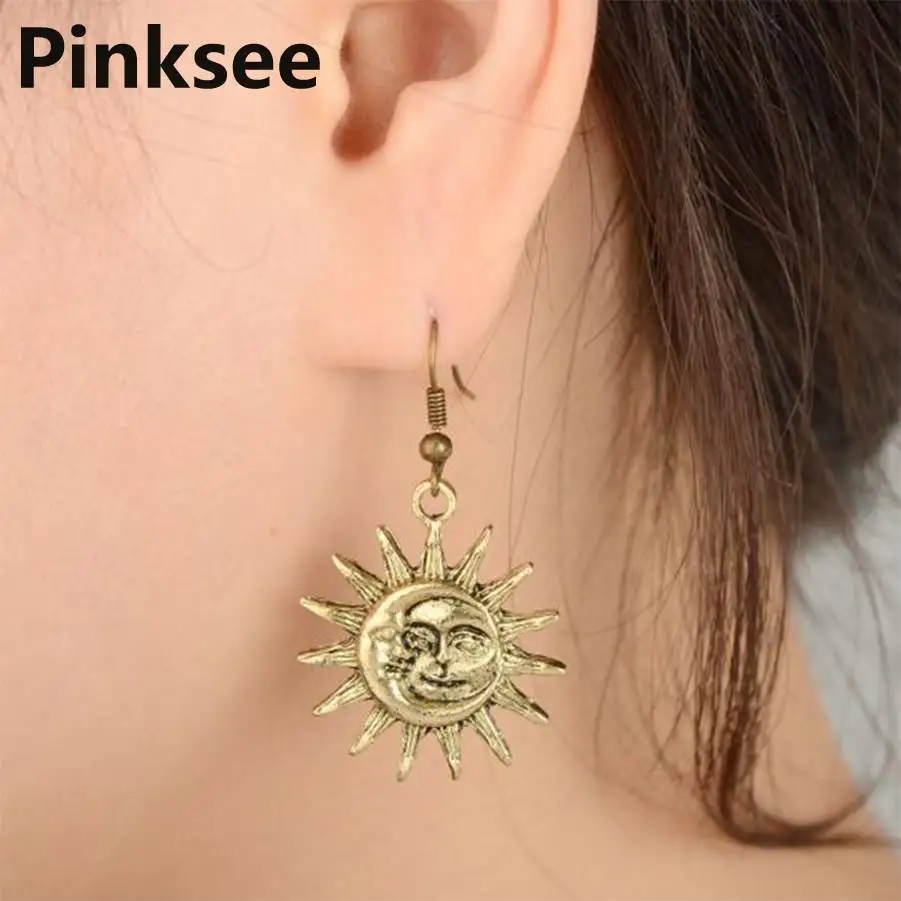 Fashion Dangle Drop Earrings Retro Vintage Sun Moon Pendant for Women Brincos Jewelry Accessories | Украшения и аксессуары