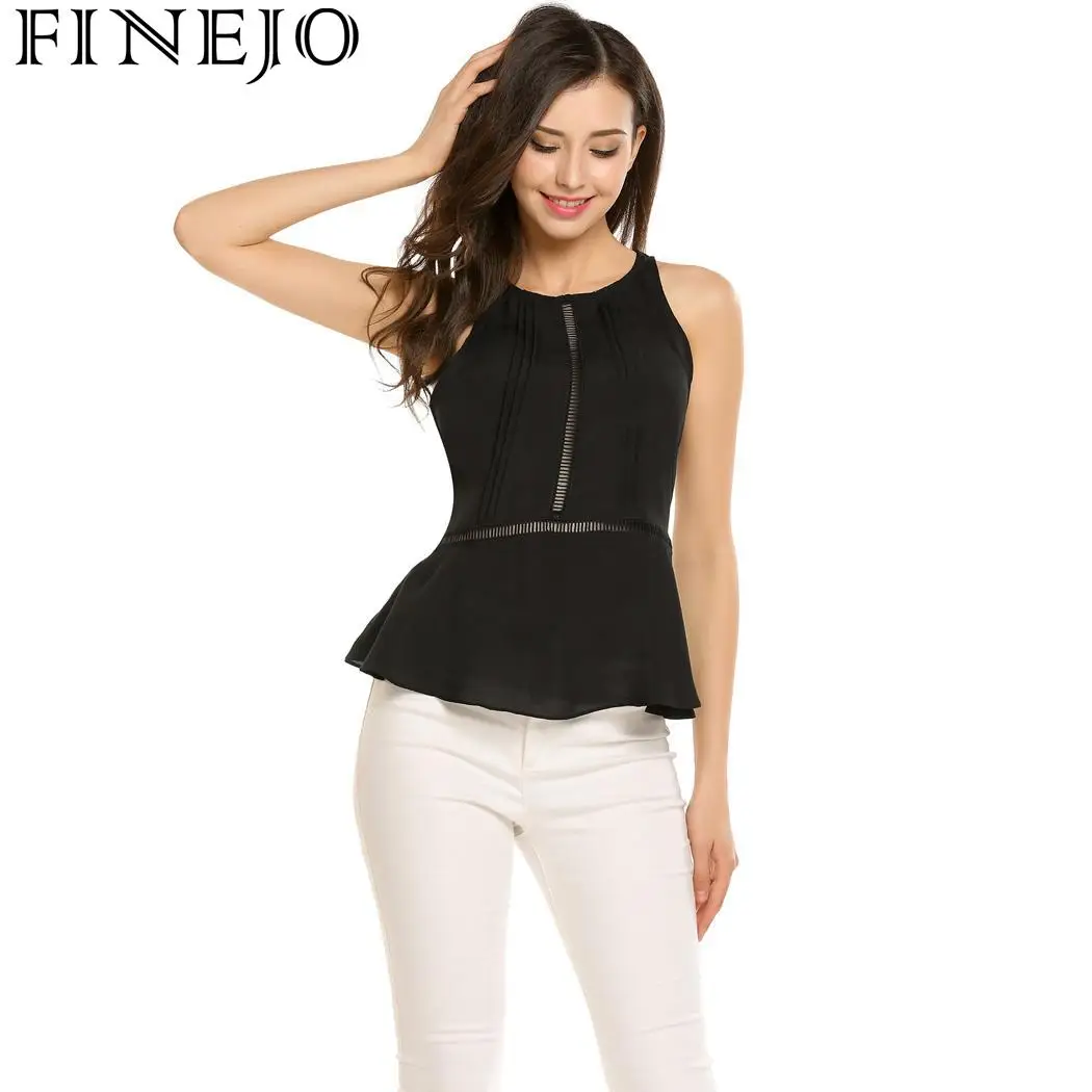 FINEJO Sexy Casual O-Neck Sleeveless Hollow Out Back Zipper A-Line Hem Women Vest Tops | Женская одежда