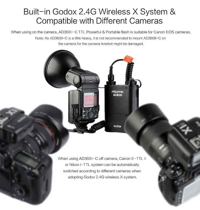 

Godox AD360II-C TTL On/Off-Camera Flash Speedlite 2.4G Wireless X System for Canon EOS 350D 400D 450D 500D 1000D 550D 600D 1100D