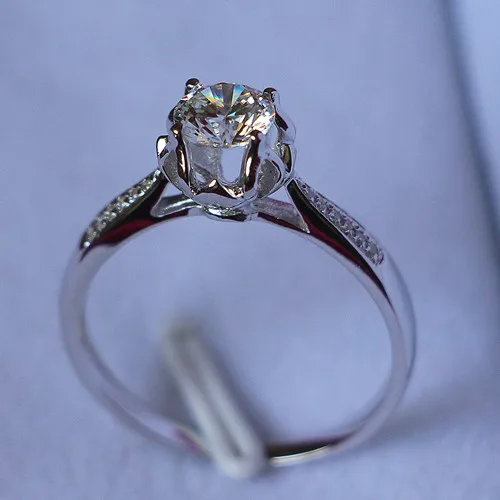 Настоящее серебро 925 пробы обручальное кольцо 0.5Ct с бриллиантом белое золото цвет